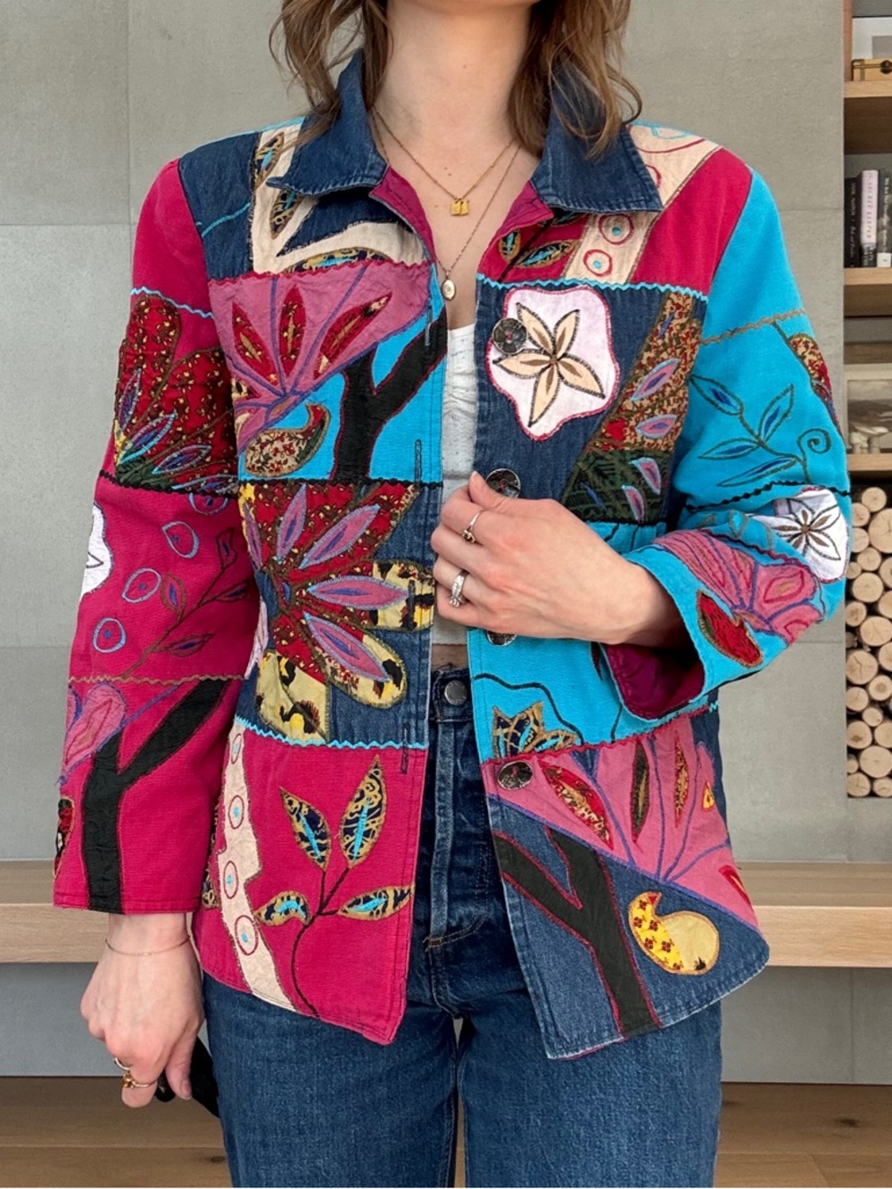 Vintage patchwork embroidered mixed media Jacket small - Picture 6 of 17
